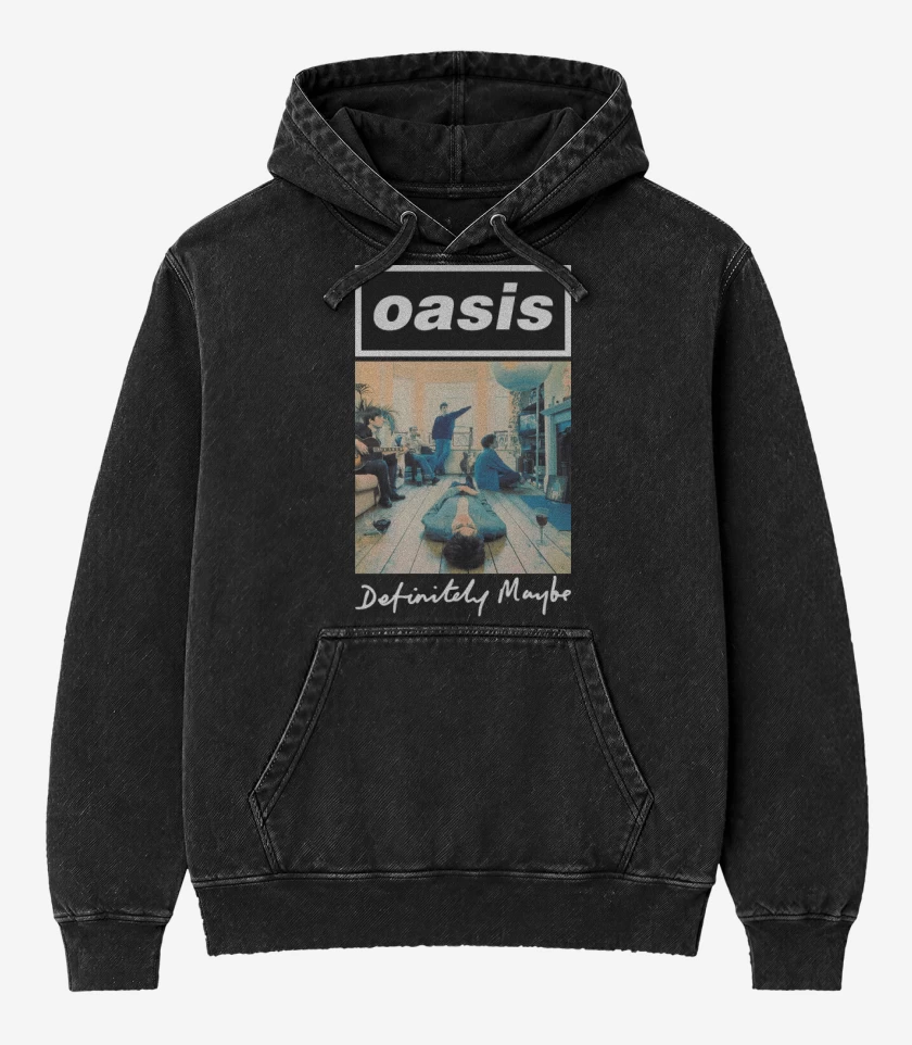 Poleron Canguro Acid Wash Negro de Oasis Definitely Maybe