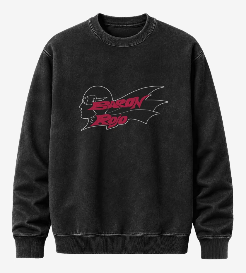 Poleron Polo Acid Wash Negro de Baron Rojo Logo