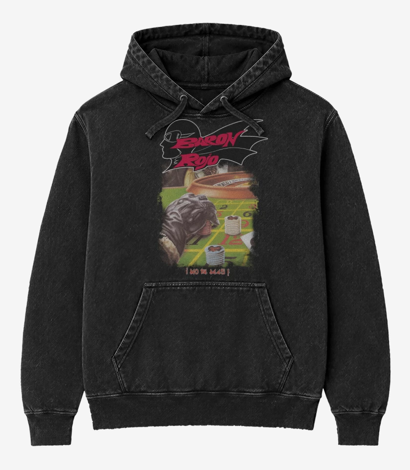 Poleron Canguro Acid Wash Negro de Baron Rojo No Va Más