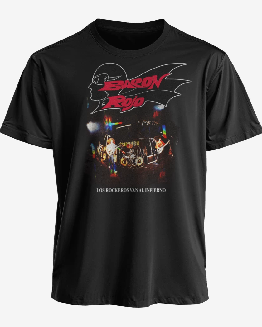 Polera premium Negro de Baron Rojo Los Rockeros van al Infierno