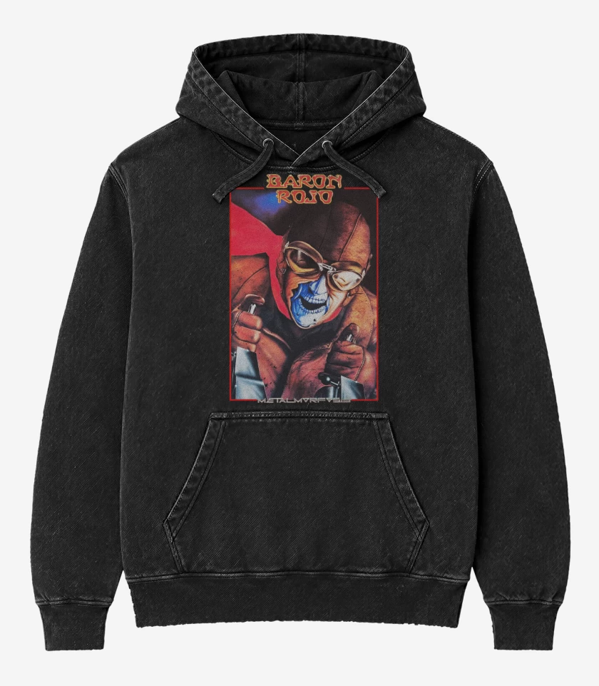 Poleron Canguro Acid Wash Negro de Baron Rojo Metalmorfosis