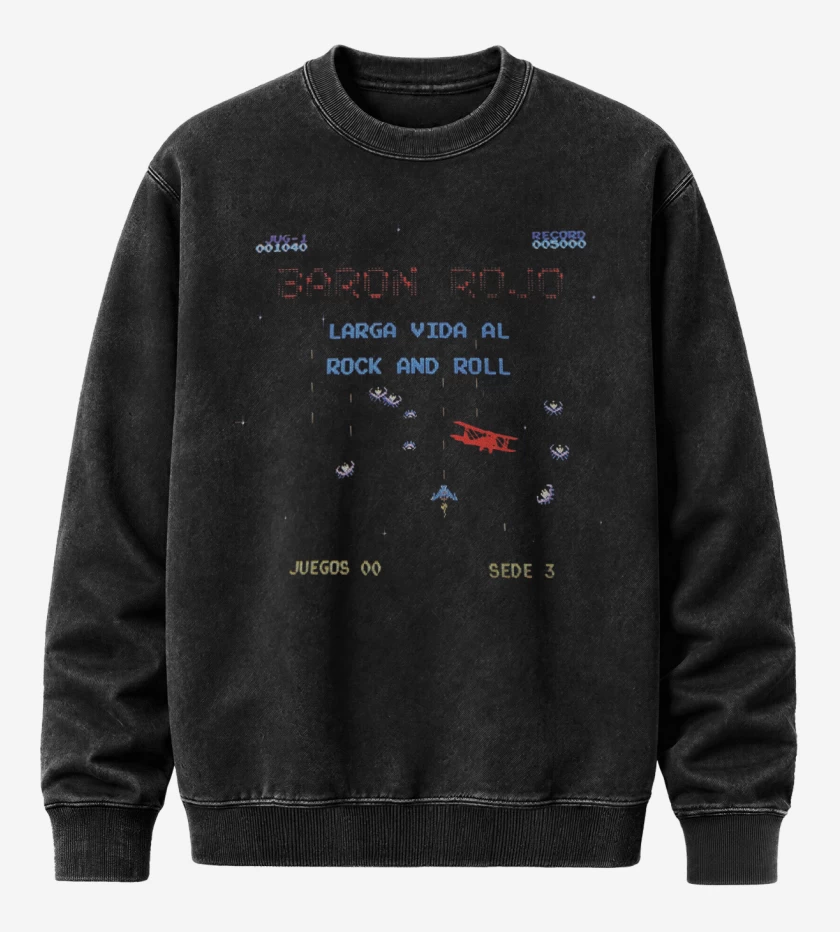Poleron Polo Acid Wash Negro de Baron Rojo Larga Vida al Rock and Roll