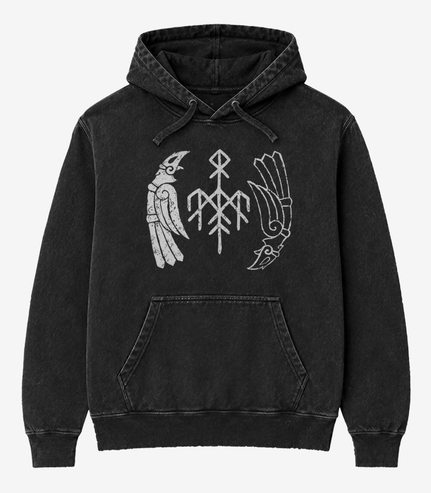 Poleron Canguro Acid Wash Negro de Wardruna Cuervos