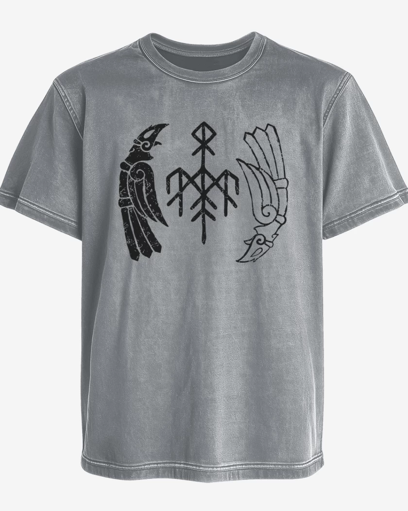 Polera desgastada Gris Melange de Wardruna Cuervos Blanco