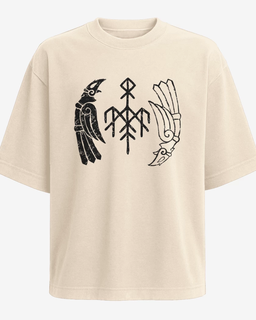 Polera Oversize Wardruna Cuervos Blanco