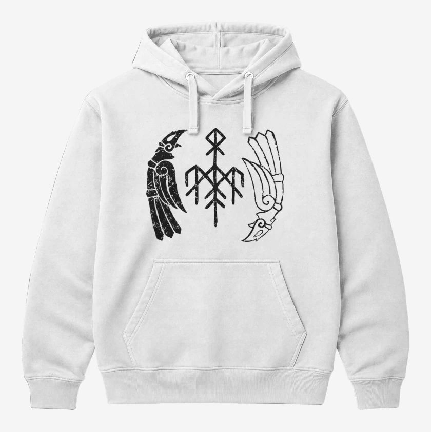 Polerón Canguro Blanco de Wardruna Cuervos Blanco