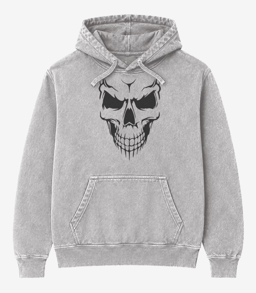 Poleron Canguro Acid Wash Gris Melange de Calavera 2
