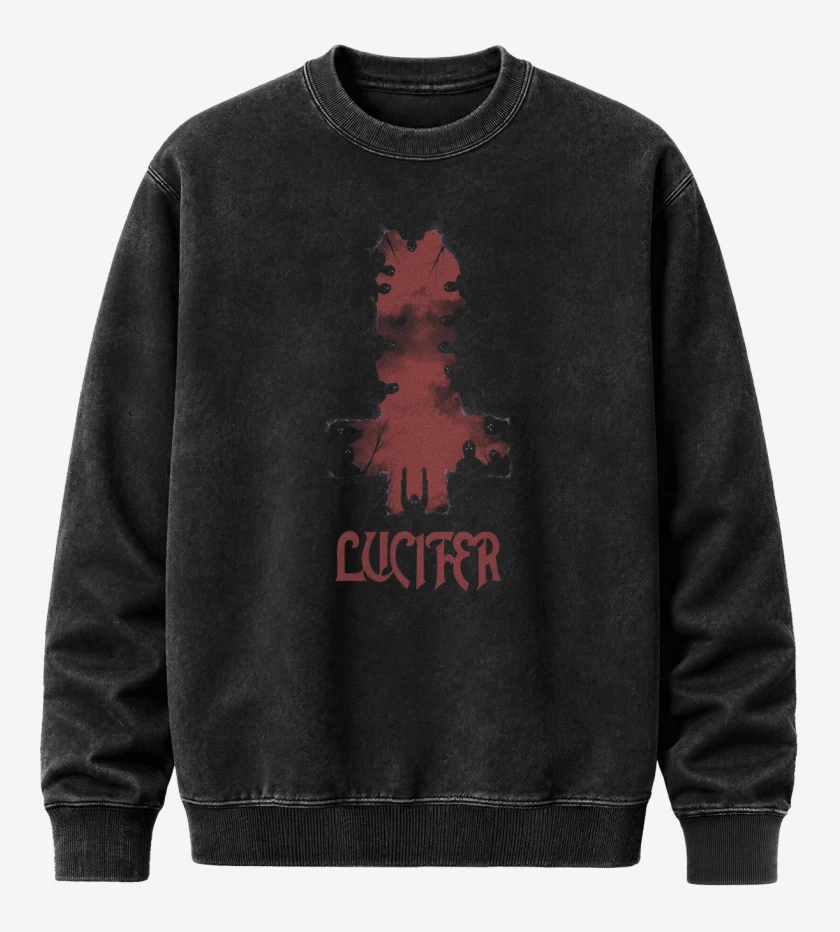 Poleron Polo Acid Wash Negro de Lucifer Cross