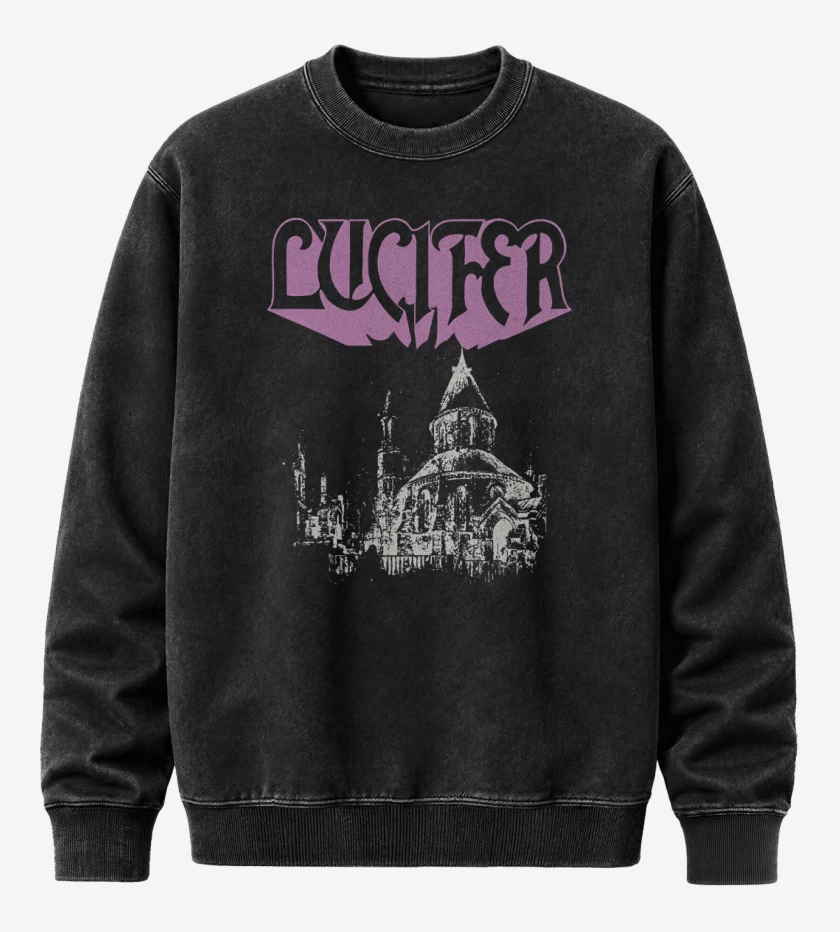 Poleron Polo Acid Wash Negro de Lucifer Church