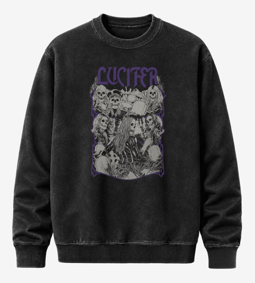 Poleron Polo Acid Wash Negro de Lucifer Undead