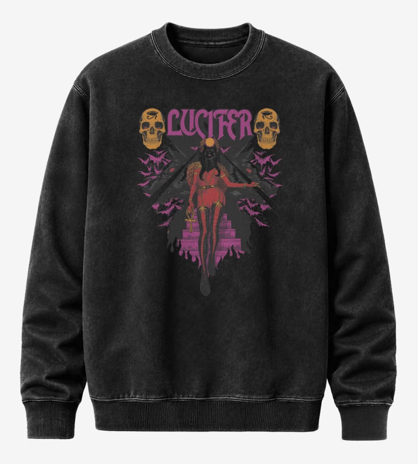 Poleron Polo Acid Wash Negro de Lucifer Witch