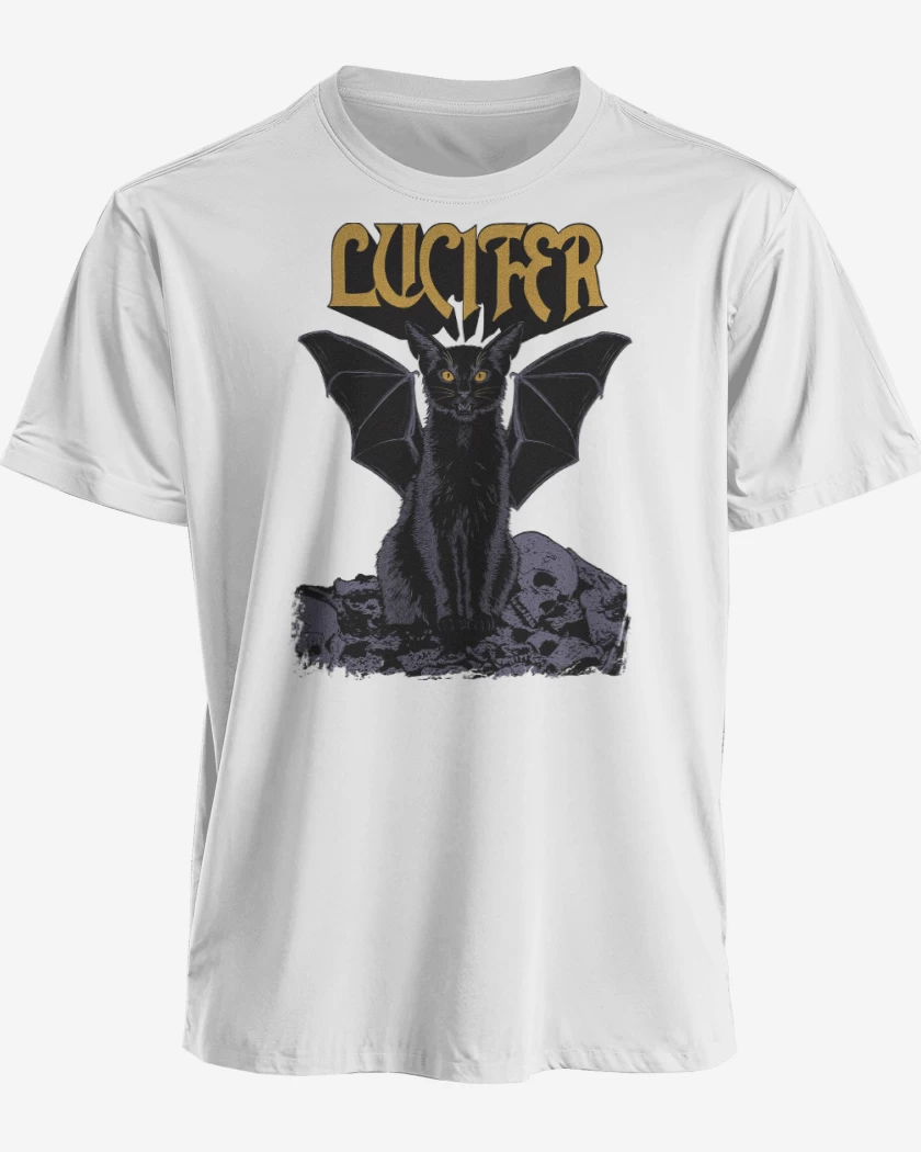Polera premium Blanco de Lucifer Black Cat