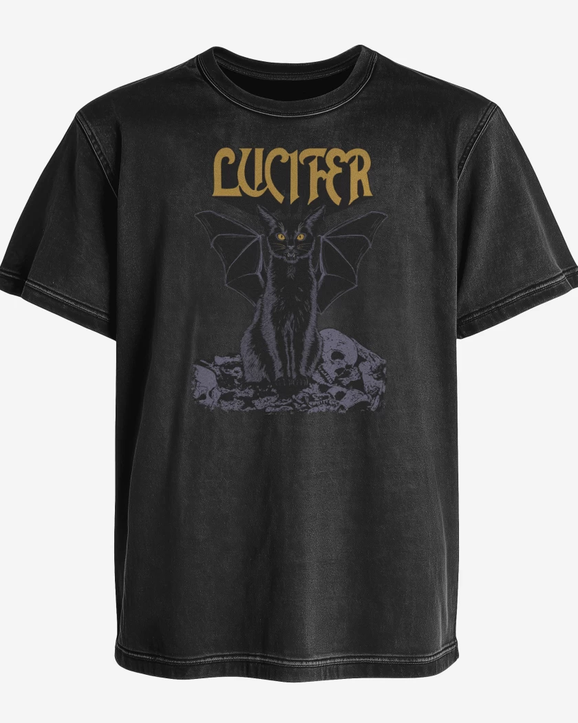 Polera desgastada Negro de Lucifer Black Cat