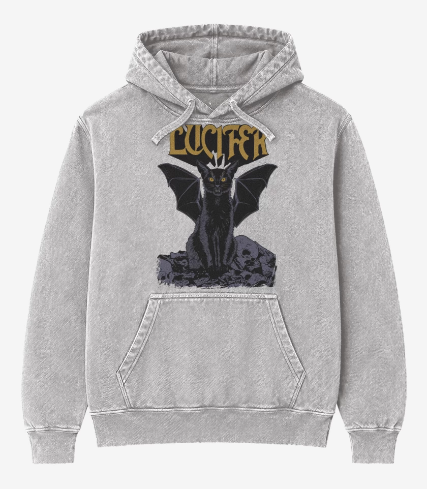 Poleron Canguro Acid Wash Gris Melange de Lucifer Black Cat