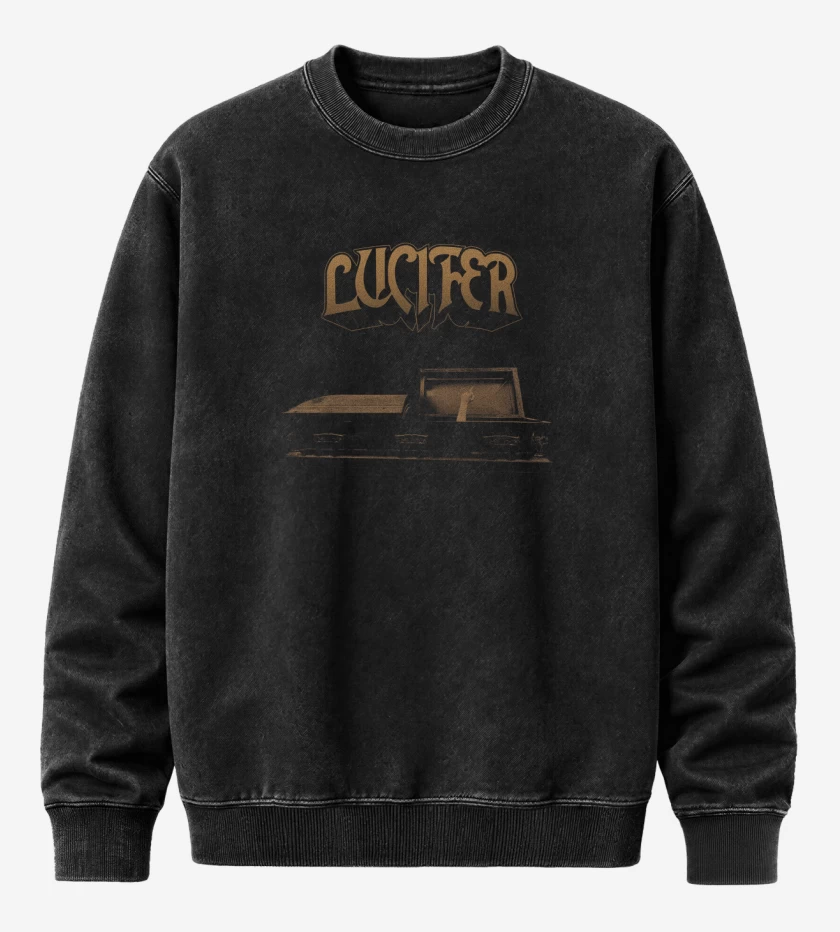 Poleron Polo Acid Wash Negro de Lucifer ATAÚD