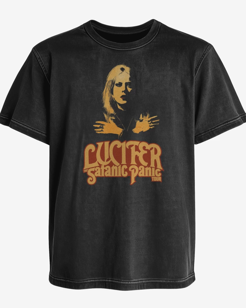Polera desgastada Negro de Satanic Panic