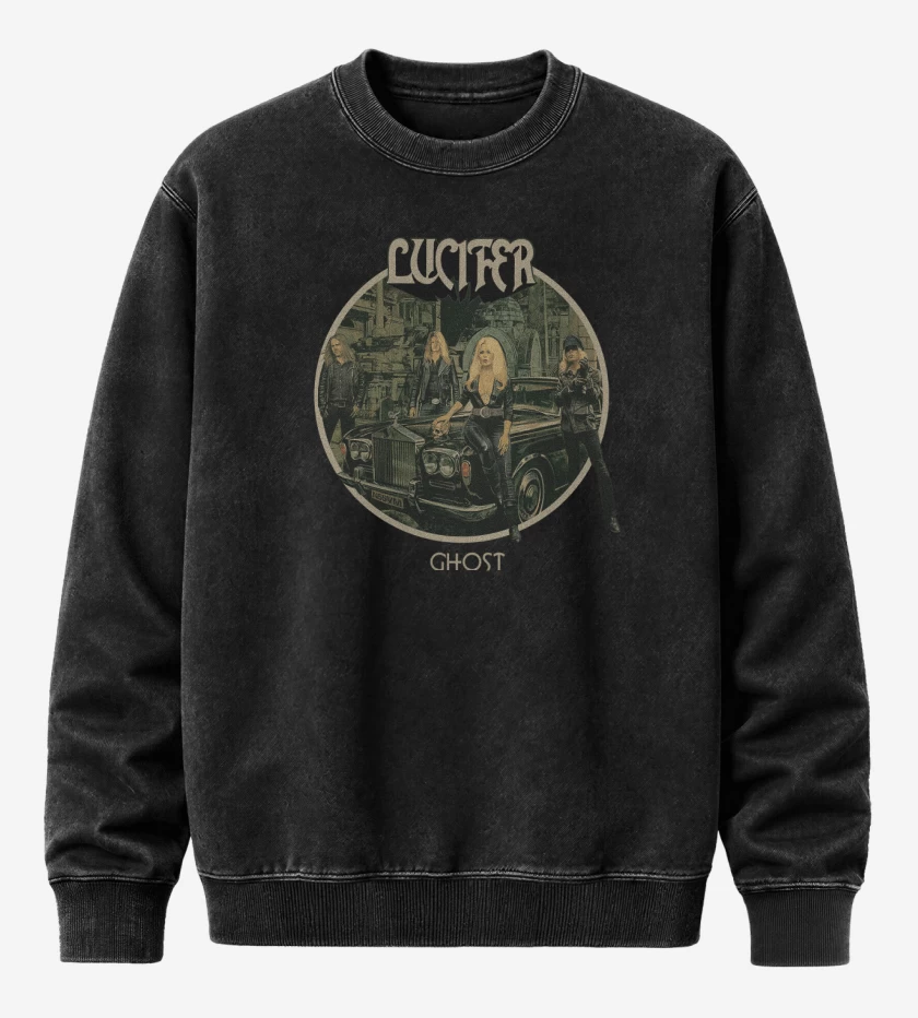 Poleron Polo Acid Wash Negro de Lucifer Ghost