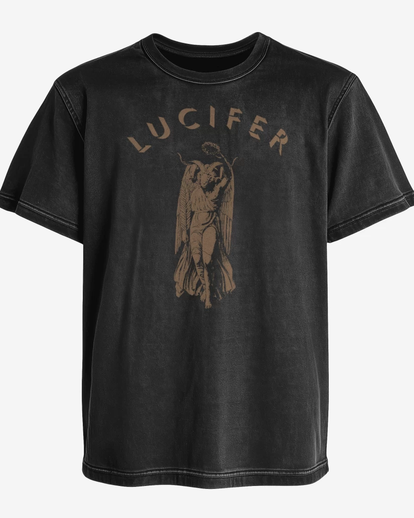 Polera desgastada Negro de Baphomet Lucifer