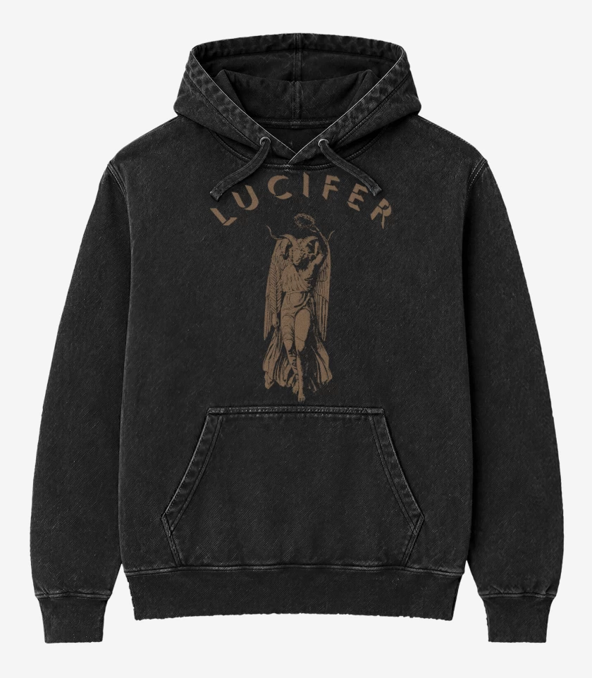 Poleron Canguro Acid Wash Negro de Baphomet Lucifer
