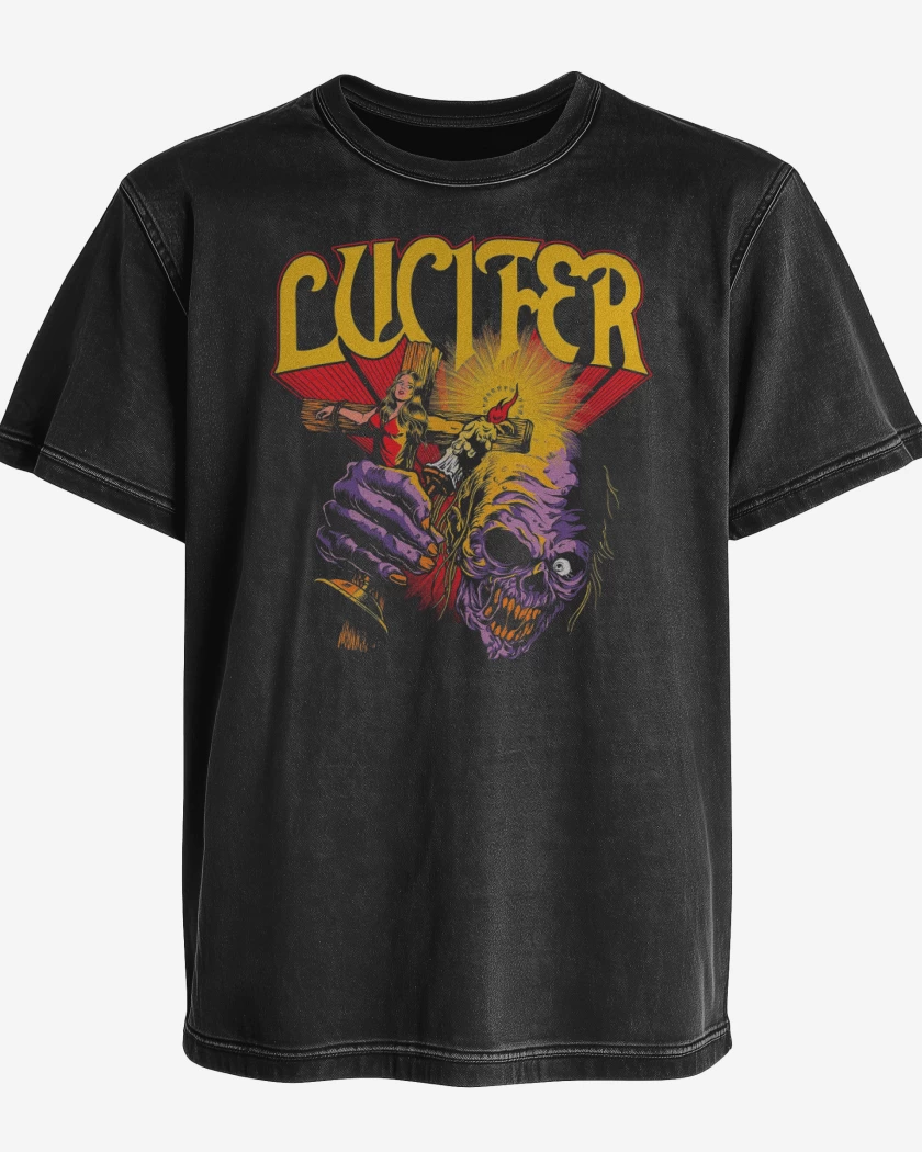 Polera desgastada Negro de Lucifer Creature
