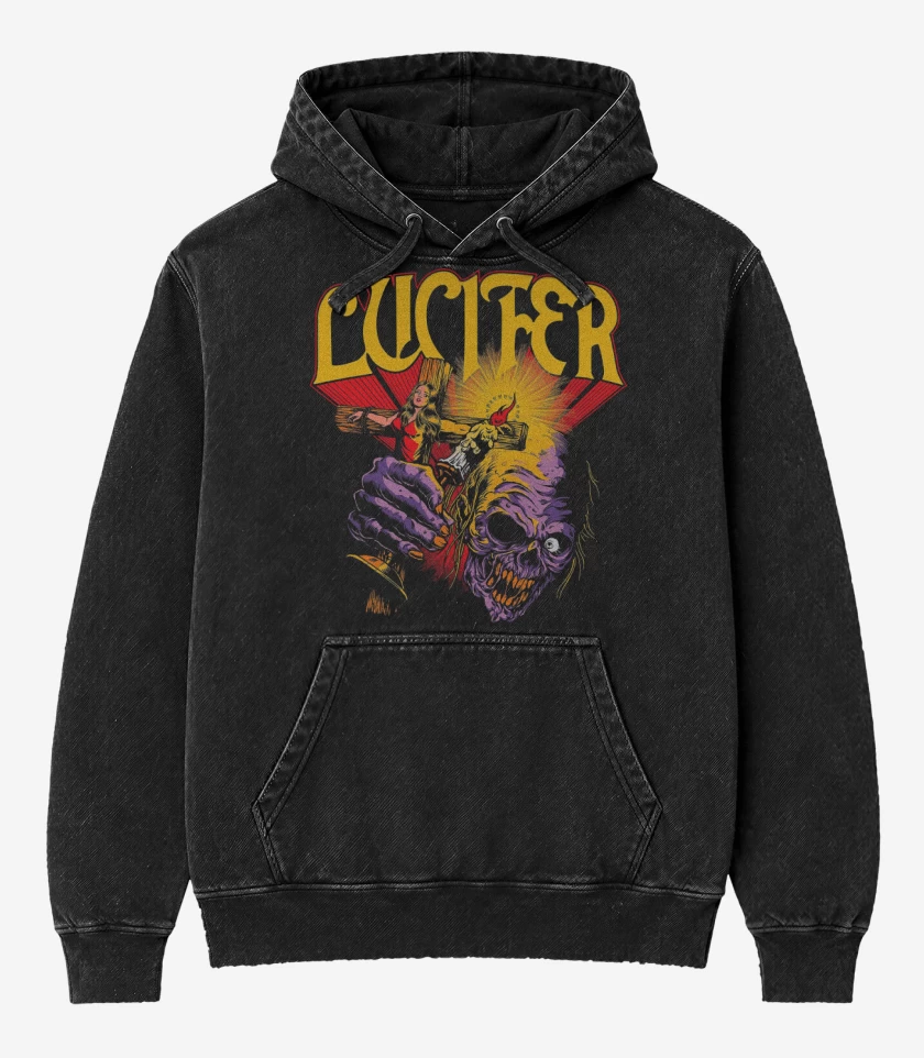 Poleron Canguro Acid Wash Negro de Lucifer Creature