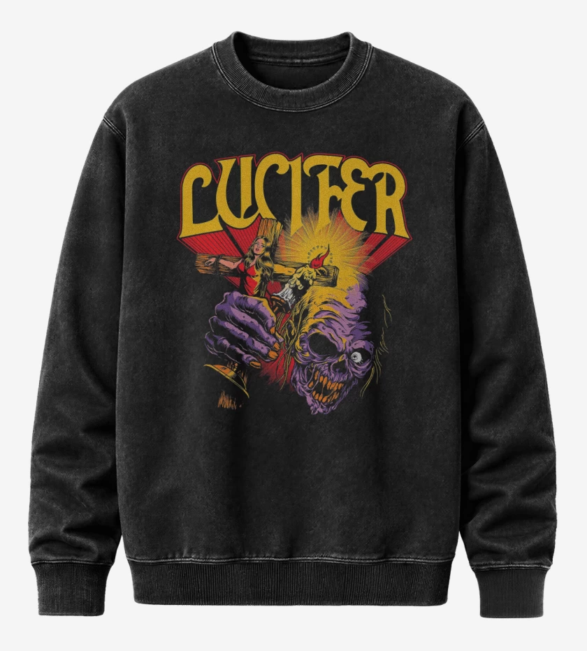 Poleron Polo Acid Wash Negro de Lucifer Creature