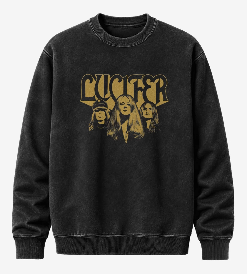 Poleron Polo Acid Wash Negro de Lucifer Band