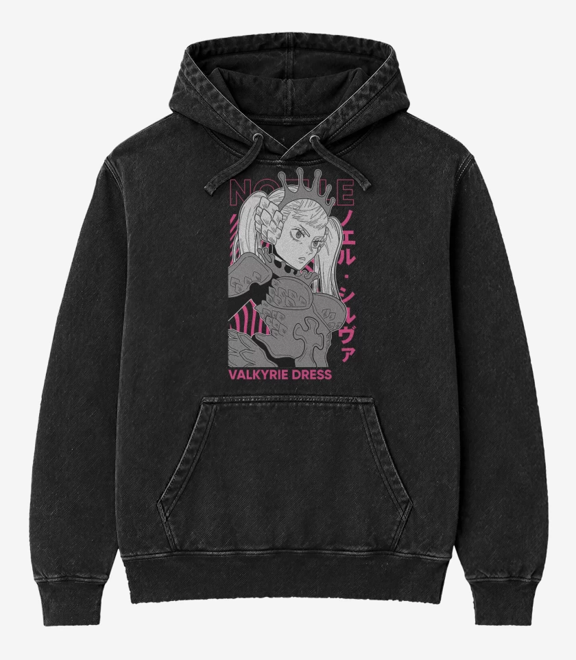 Poleron Canguro Acid Wash Negro de Valkyrie Dress Black clover 