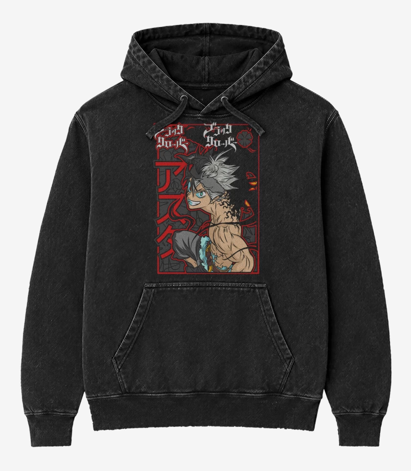 Poleron Canguro Acid Wash Negro de Asta