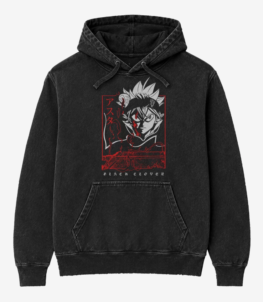Poleron Canguro Acid Wash Negro de Asta black clover
