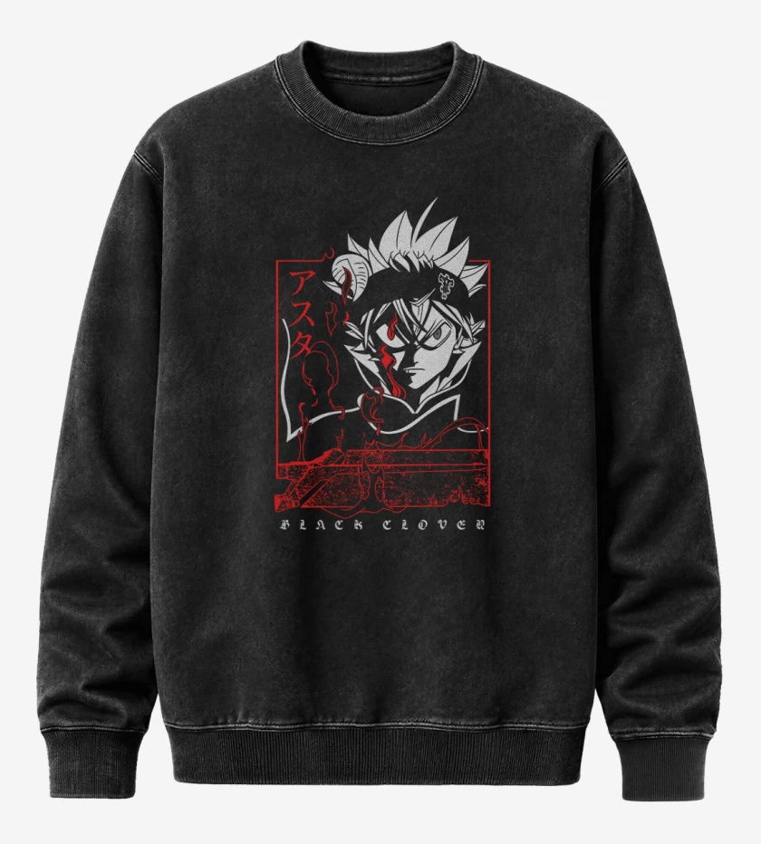 Poleron Polo Acid Wash Negro de Asta black clover