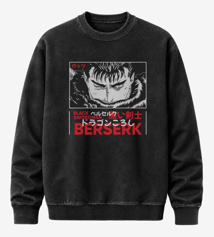 Poleron Polo Acid Wash Negro de Black swordman Berserk
