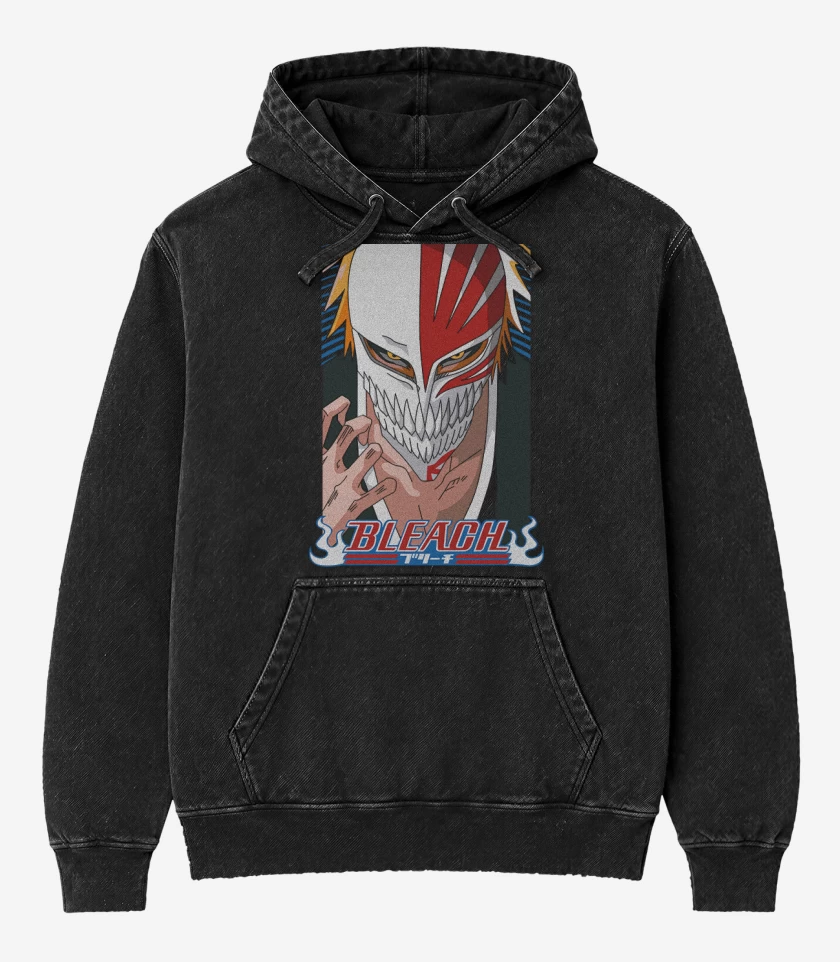 Poleron Canguro Acid Wash Negro de Bleach Anime