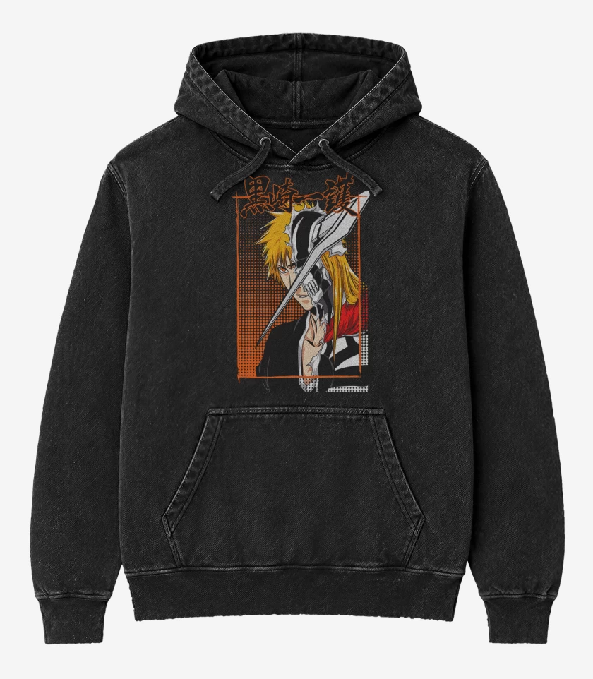 Poleron Canguro Acid Wash Negro de Bleach 3