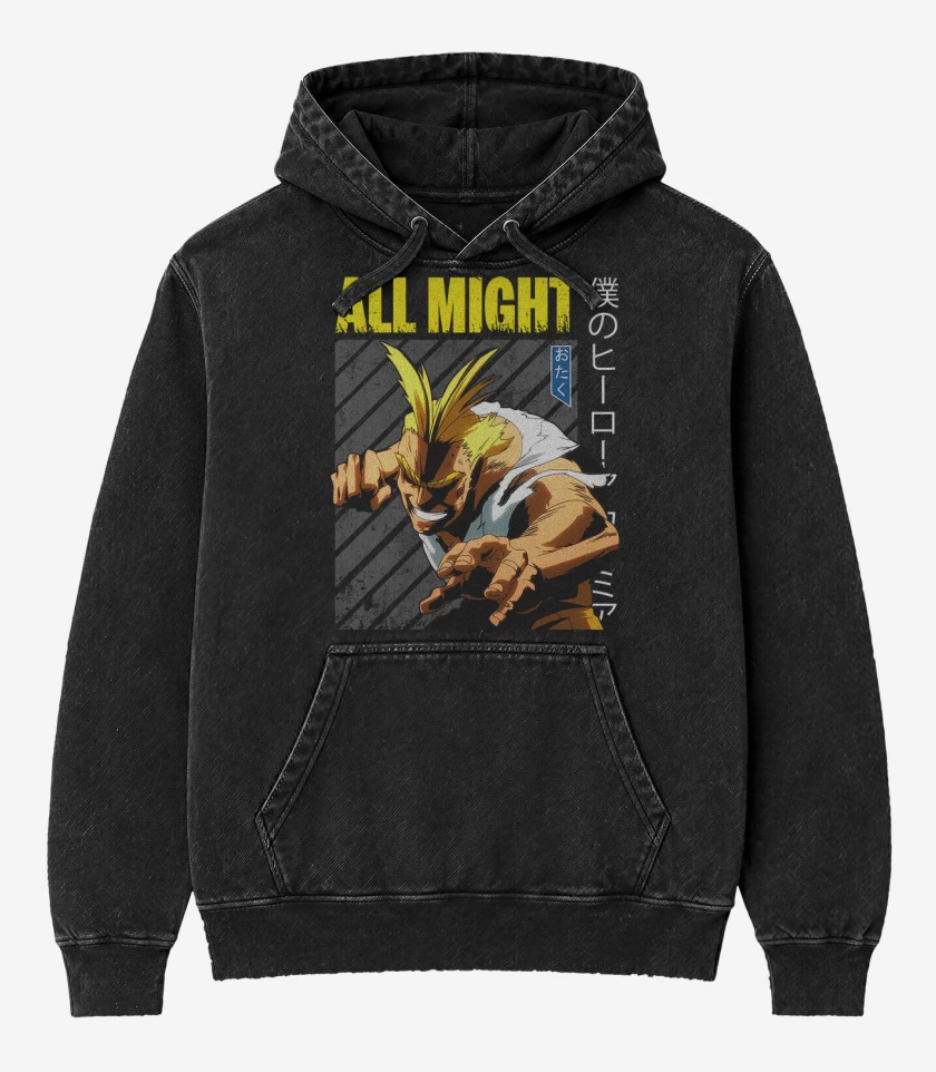 Poleron Canguro Acid Wash Negro de All might 4