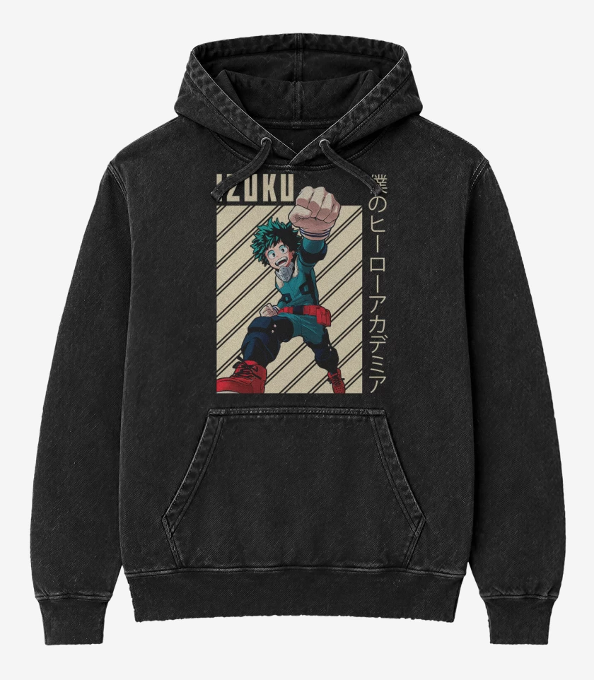 Poleron Canguro Acid Wash Negro de Izuku midoriya