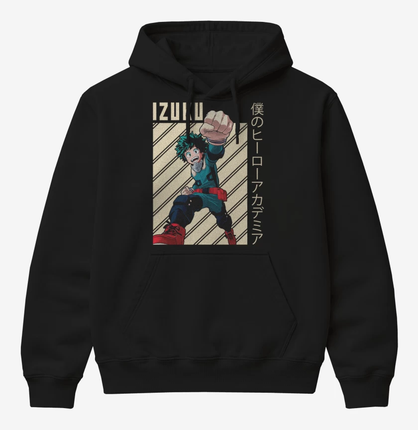 Poleron Canguro básico Negro de Izuku midoriya