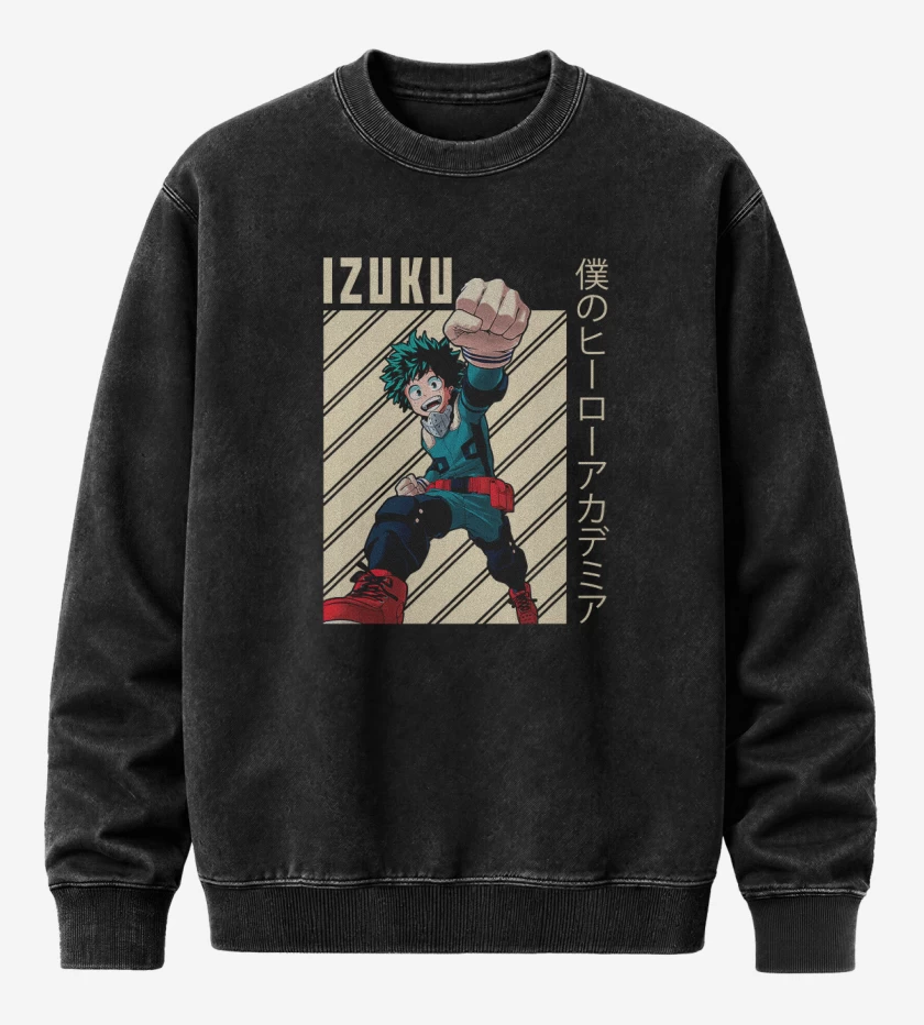Poleron Polo Acid Wash Negro de Izuku midoriya