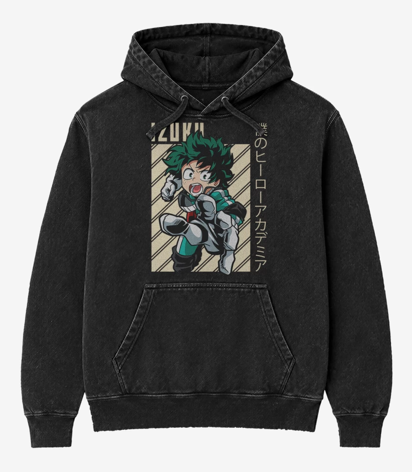 Poleron Canguro Acid Wash Negro de Izuku midoriya 1 