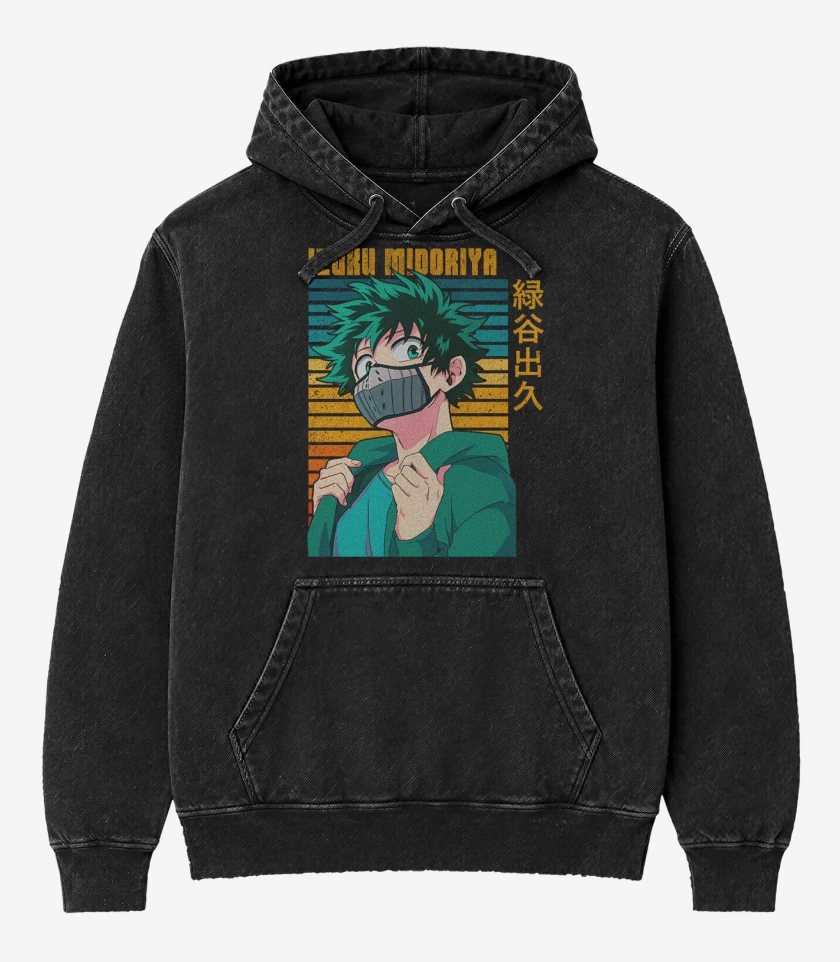 Poleron Canguro Acid Wash Negro de Izuku midoriya 3