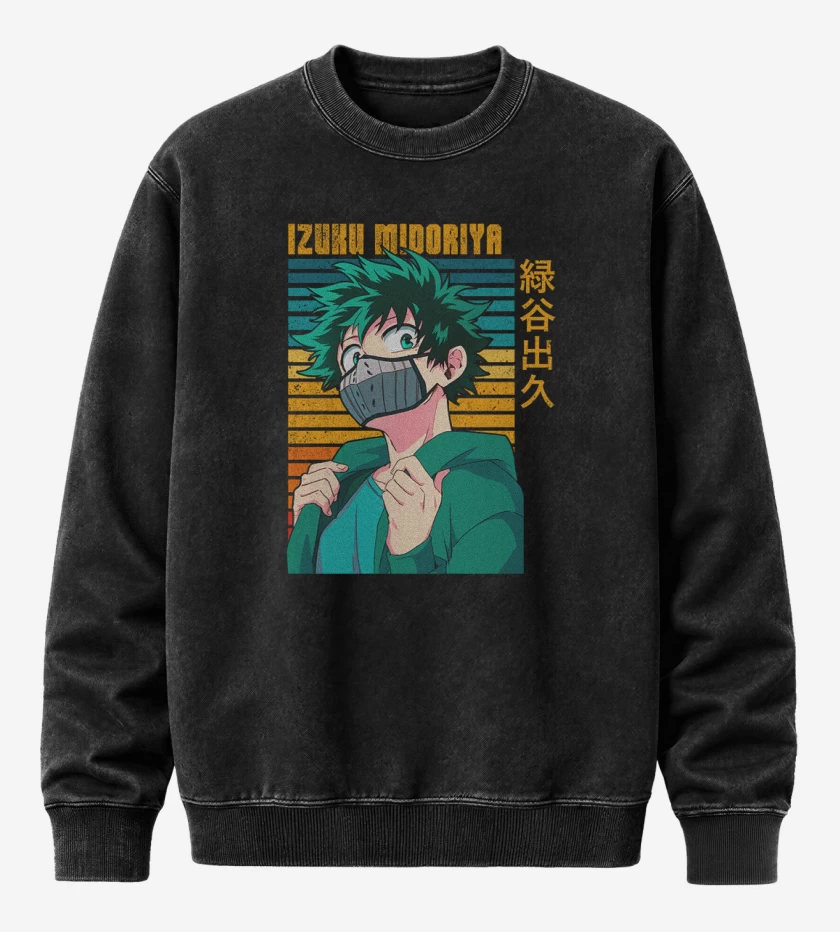 Poleron Polo Acid Wash Negro de Izuku midoriya 3