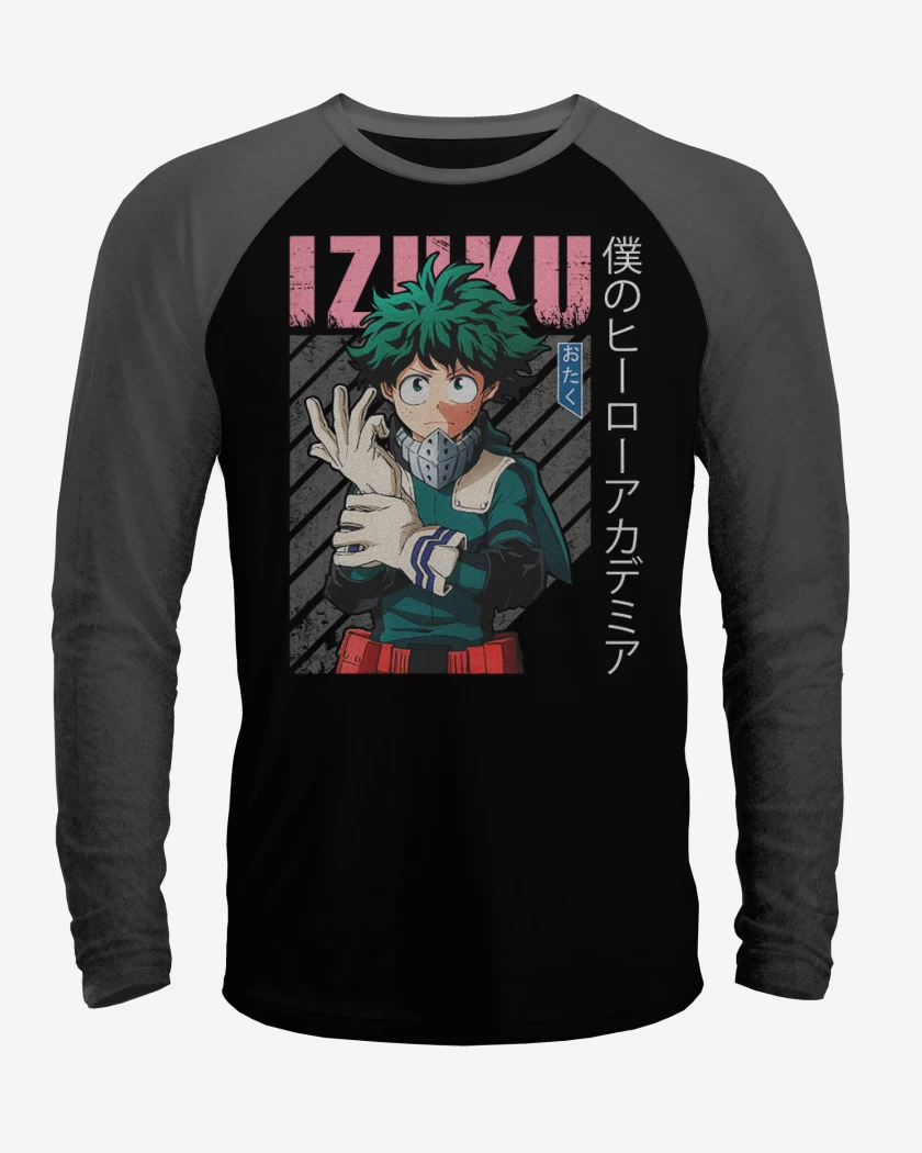 Polera Raglan Negro / Negro Heather de Izuku midoriya 4