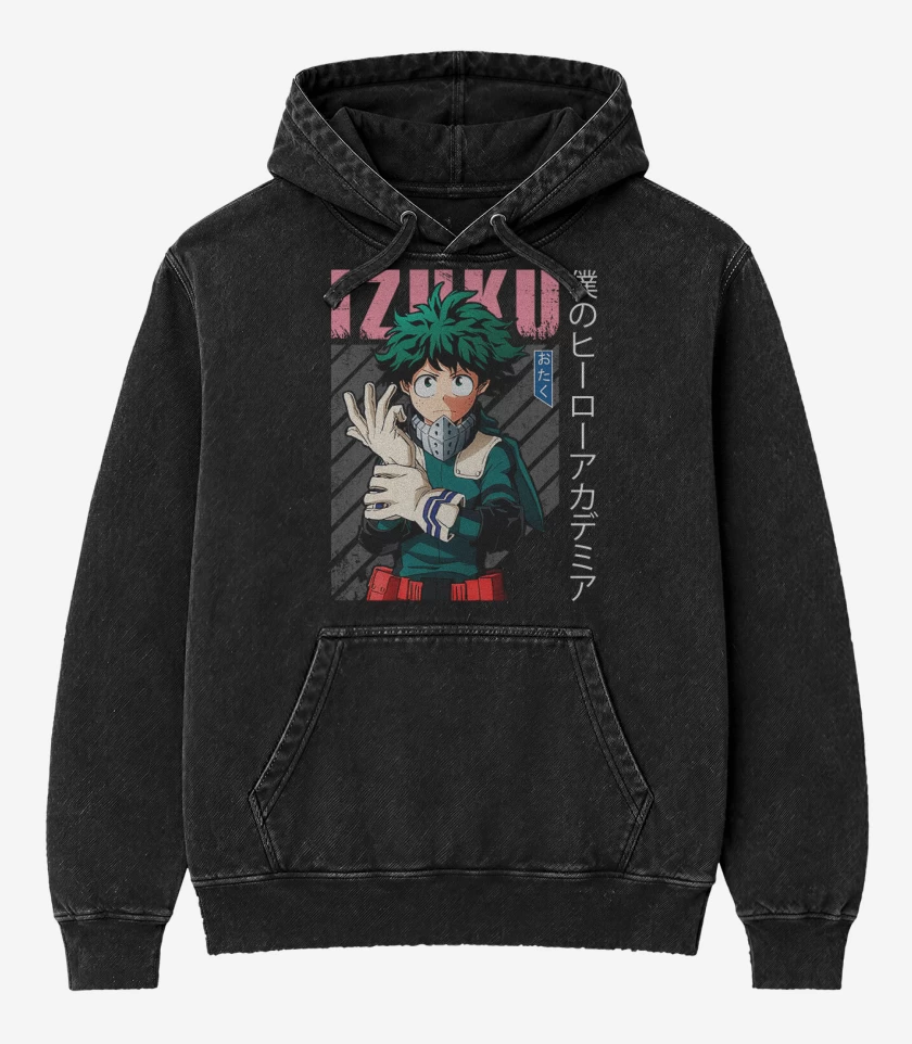 Poleron Canguro Acid Wash Negro de Izuku midoriya 4