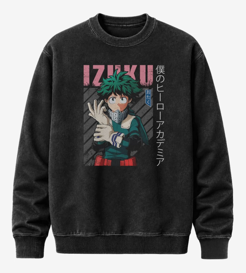 Poleron Polo Acid Wash Negro de Izuku midoriya 4