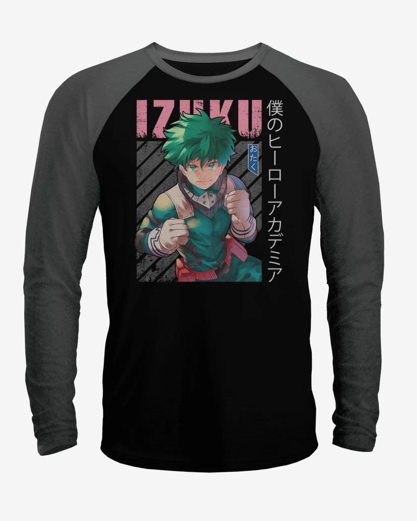 Polera Raglan Negro / Negro Heather de Izuku midoriya 5