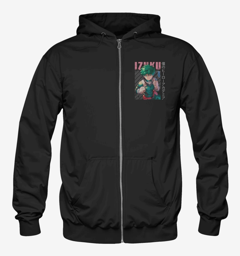 Poleron Canguro con cierre Negro de Izuku midoriya 5