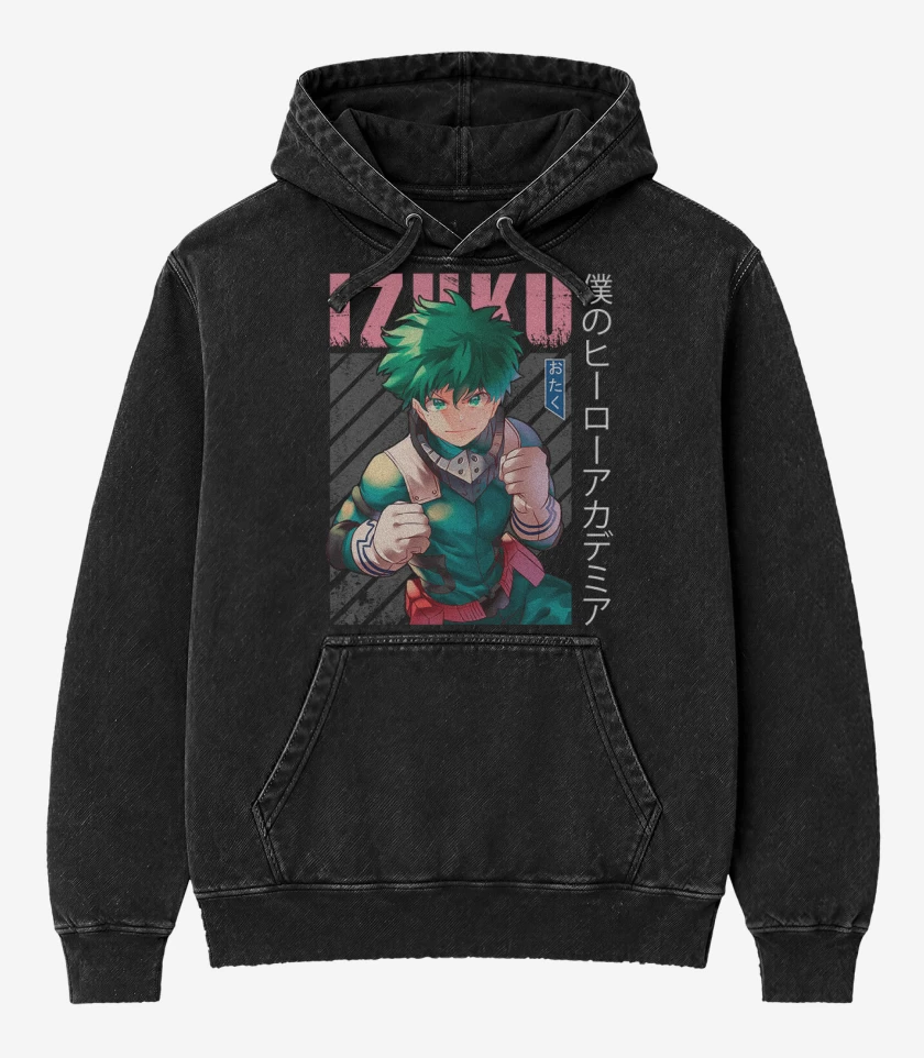 Poleron Canguro Acid Wash Negro de Izuku midoriya 5