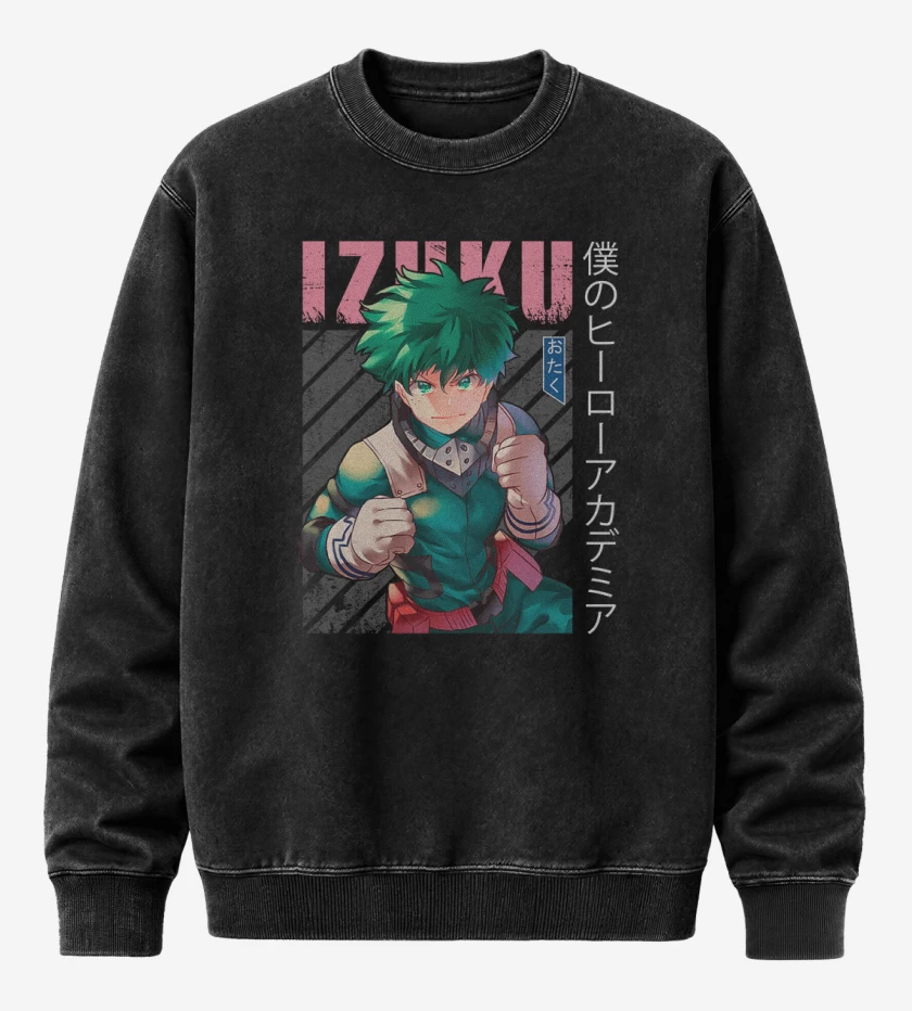 Poleron Polo Acid Wash Negro de Izuku midoriya 5