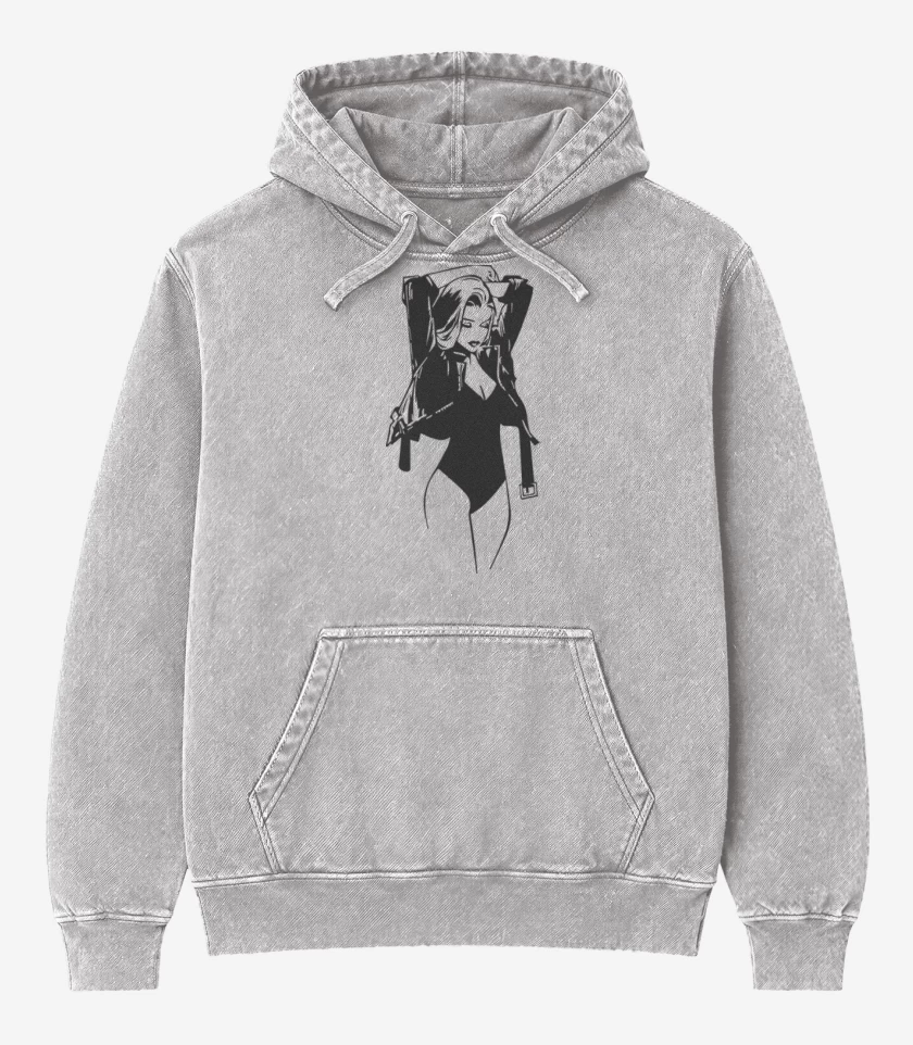 Poleron Canguro Acid Wash Gris Melange de Woman