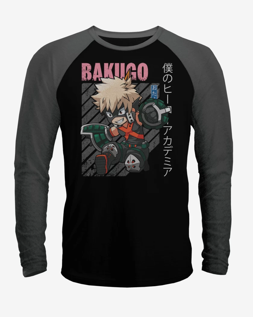 Polera Raglan Negro / Negro Heather de Katsuki bakugo 1